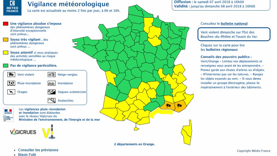 Deux départements sont en vigilance orange pour les vents violents. 