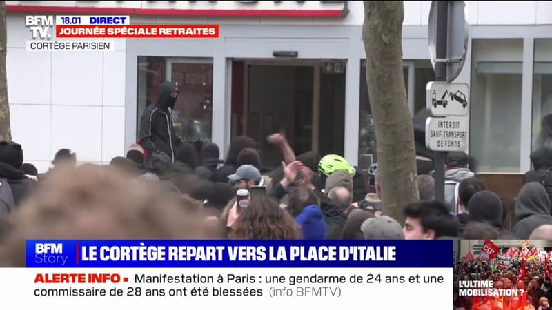 Manifestation à Paris: une banque prise pour cible sur le Boulevard Auguste Blanqui