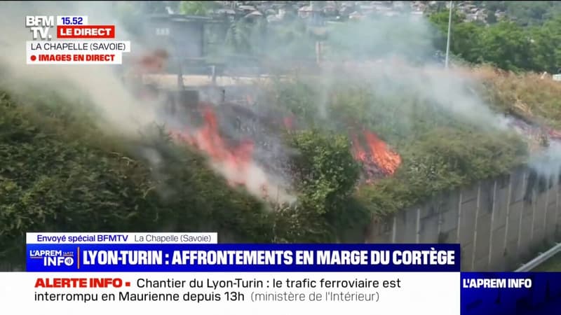 Lyon-Turin: un incendie se déclare en marge du cortège contre le projet de TGV