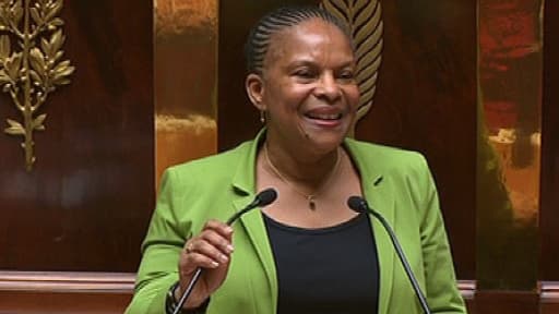 La ministre de la Justice Christiane Taubira lors de son discours sur le mariage homo, le 29 janvier 2013, à l'Assemblée nationale..