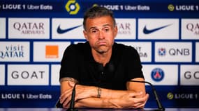 Luis Enrique en conférence de presse, le 15 septembre 2023, après la défaite du PSG face à Nice (2-3, 5e journée de Ligue 1)