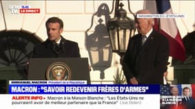 Emmanuel Macron à Joe Biden depuis la Maison Blanche: "Il nous faut savoir redevenir frères d'armes" 