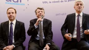 Jean-Christophe Lagarde et Hervé morin entourent Jean-Louis Borloo, retiré désormais de la politique. l'un d'eux va lui succéder à la tête de l'UDI