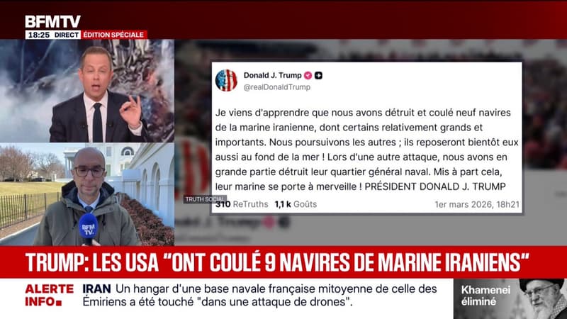 Donald Trump annonce que les États-Unis "ont détruit et coulé neuf navires iraniens"