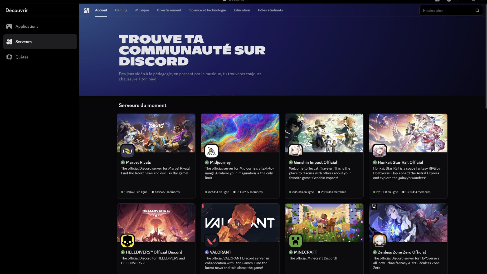 Une sélection de serveurs Discord Une sélection de serveurs Discord