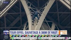 Sauvetage sur la tour Eiffel: un grimpeur est resté accroché près de six heures sur le monument