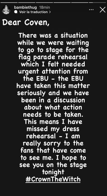 Un message de l'artiste irlandais Bambie Thug, qui représente l'Irlande à l'Eurovision 2024, sur l'exclusion de Joost Klein