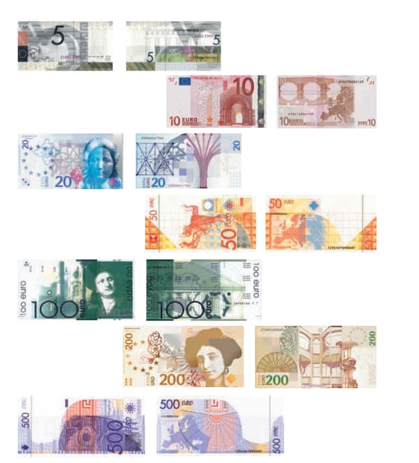 Exemples de maquettes envisagées pour le graphisme des billets en euro