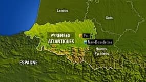 La zone du séisme qui a touché les Pyrénées-Atlantiques, dans la nuit de dimanche 30 à lundi 31 décembre 2012