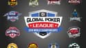 Le logo et les 12 franchises de la Global Poker League