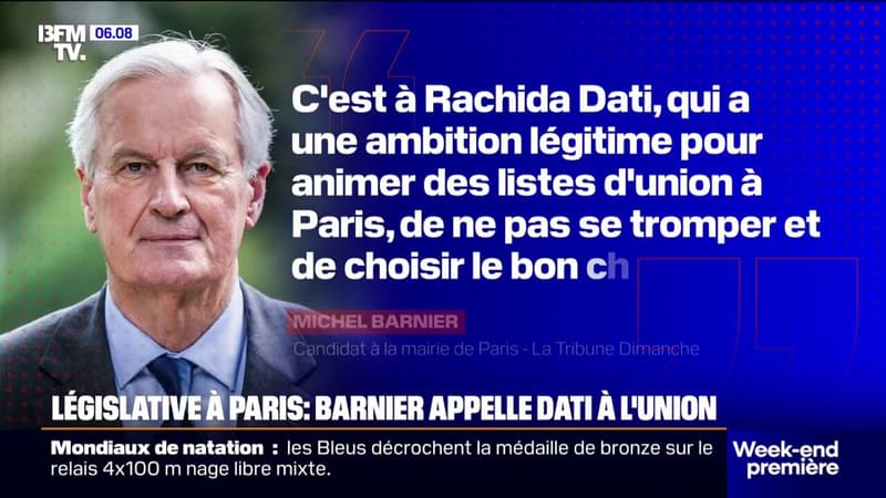 Législative à Paris: Michel Barnier appelle Rachida Dati à choisir le bon chemin