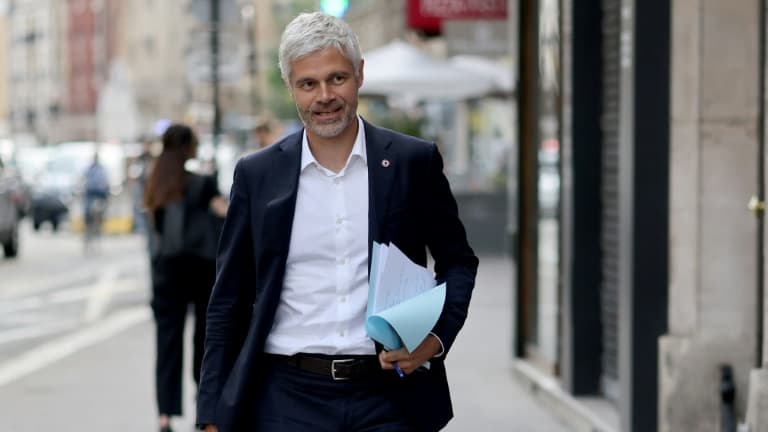 Laurent Wauquiez arrive au siège des Républicains à Paris, le 21 juin 2022, deux jours après le 2e tour des législatives