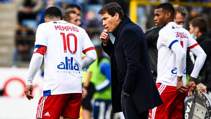 Memphis Depay et Rudi Garcia, à Strasbourg le 18 octobre 2020