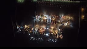 85 tracteurs ont été mobilisés pour réaliser la fresque au niveau du péage de Villefranche.