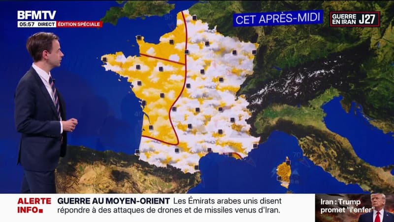 Un temps nuageux attendu sur l'est de la France, du soleil et du vent dans le sud-est de l'Hexagone et en Normandie