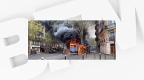 Un bus en feu dans le 5e arrondissement de Paris, le 4 avril 2022.