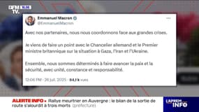 Gaza, Iran, Ukraine: La France se coordonne "face aux grandes crises", assure Emmanuel Macron sur X
