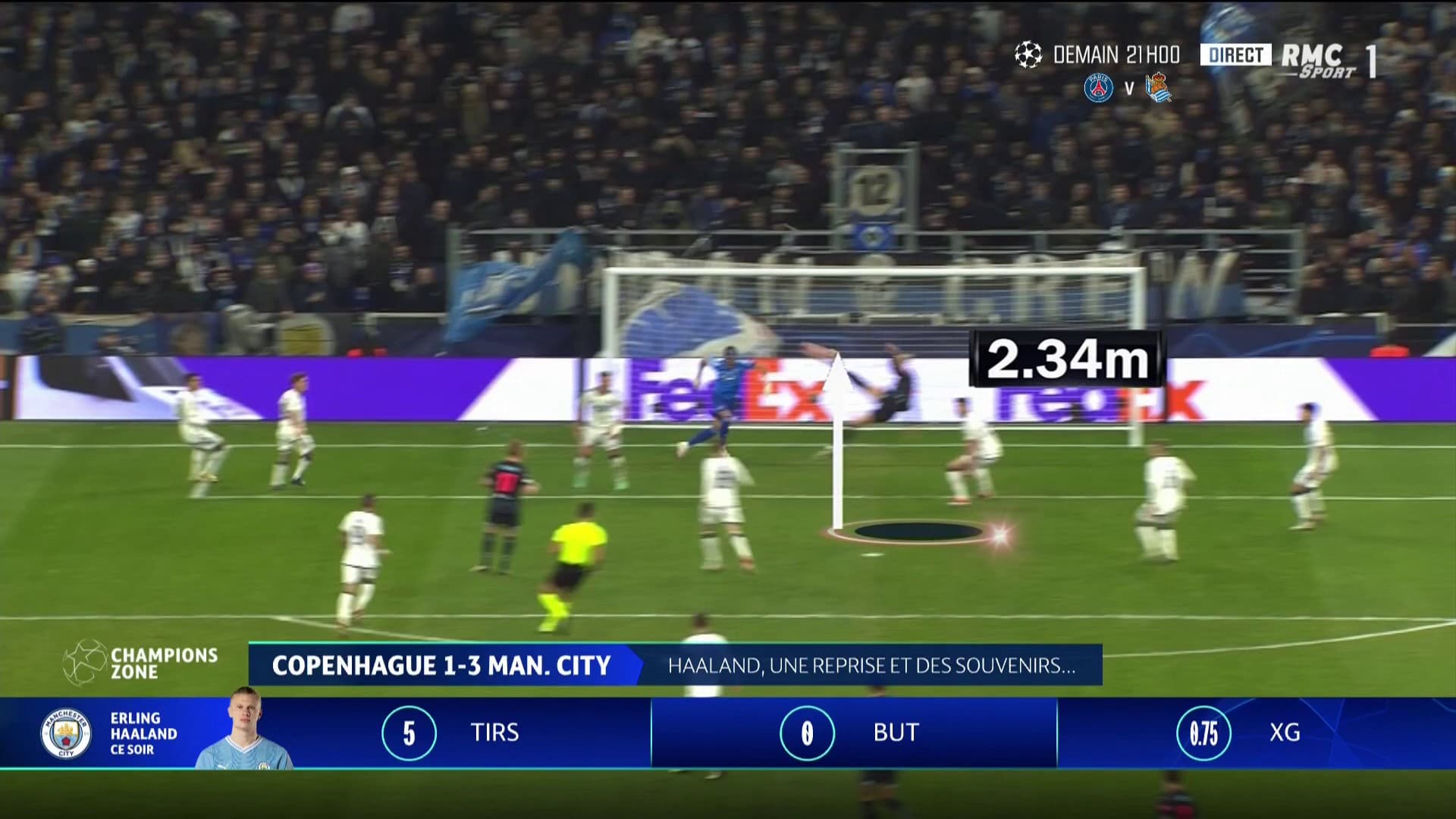 Le retourné complètement fou tenté par Haaland lors du 8e de finale aller de Ligue des champions entre Copenhague et Manchester City, le 13/02/