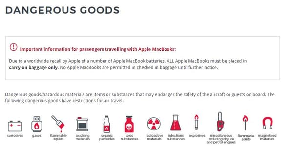 Chez Virgin Australia, les restrictions s'étendent à tous les MacBook. 