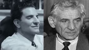 Bradley Cooper dans Maestro à gauche et Leonard Bernstein à droite