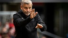 L'entraîneur de Rennes Bruno Genesio, lors du match à domicile de la Ligue Europa Conférence contre Rosenborg, le 19 août 2021 au Roazhon Park Stadium