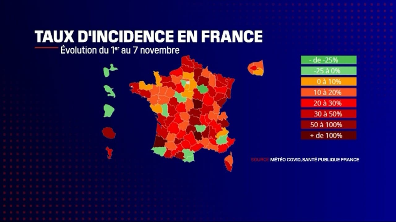 Le taux d'incidence en France, du 1er au 7 novembre 2021
