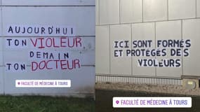 Les collages féministes affichés sur les murs de la faculté de médecine de Tours à la mi-avril.
