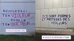 Les collages féministes affichés sur les murs de la faculté de médecine de Tours à la mi-avril.