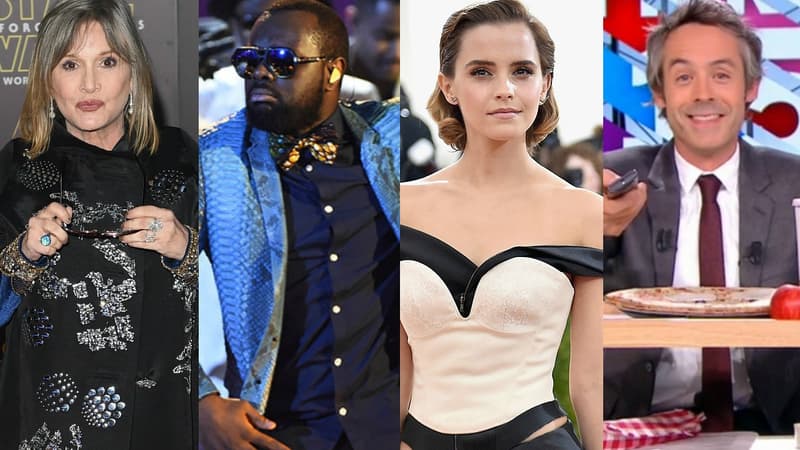 Carrie Fisher, Maître Gims, Emma Watson et Yann Barthès dans l'actualité people de la semaine.