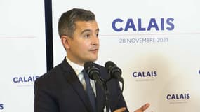 Gérald Darmanin s'exprime à la suite de la réunion de crise à Calais sur la question migratoire, dimanche 28 novembre 2021