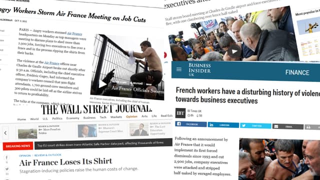 La presse britannique et américaine offre une large place dans ses pages aux brutalités intervenues chez Air France lundi.