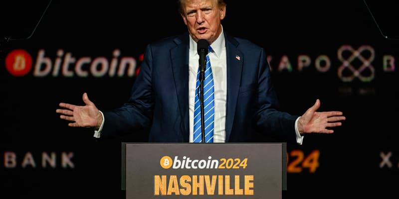 Donald Trump lors de la troisième journée de la conférence Bitcoin 2024 au Music City Center, le 27 juillet 2024 à Nashville, dans le Tennessee.
