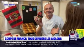 Finale de la Coupe de France: un boulanger prépare des produits aux couleurs de l'OGC Nice