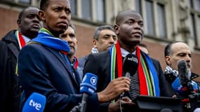 Le ministre sud-africain de la Justice, Ronald Lamola, devant la Cour internationale de Justice (CIJ) à La Haye, le 11 janvier 2024