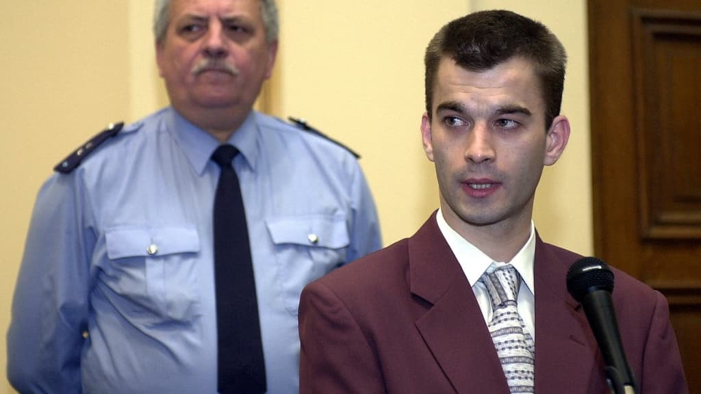 Thierry Jaradin lors de son procès pour le meurtre d'Allison Cambier, en 2003 à Mons en Belgique. 