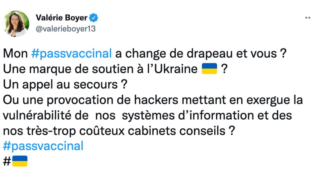 Le tweet de la sénatrice Valérie Boyer diffusé ce 25 février 2022