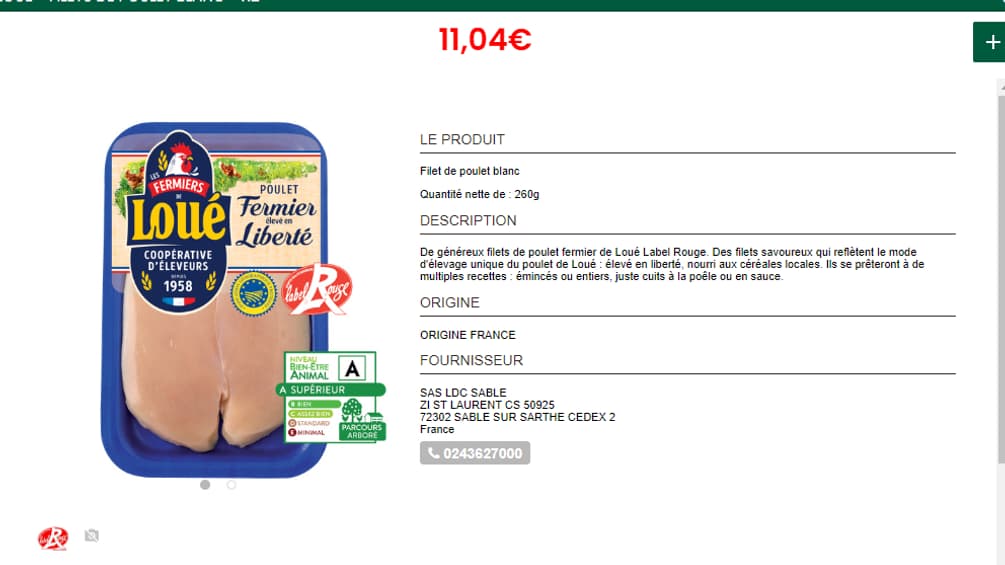 Les filets de poulet à plus de 11 euros chez Géant.