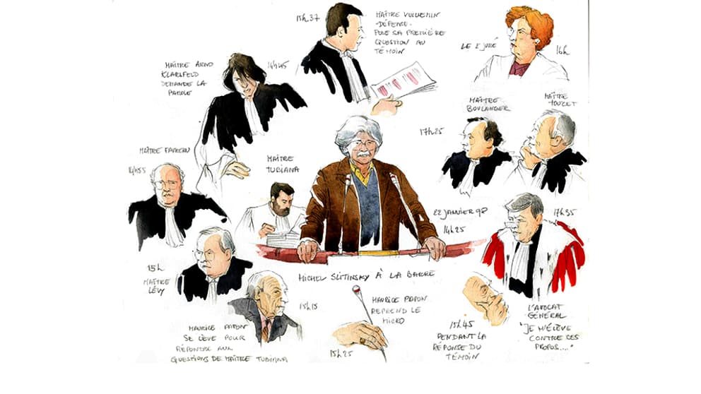 L'art de la synthèse: une journée d'audience du procès Papon en un seul dessin.