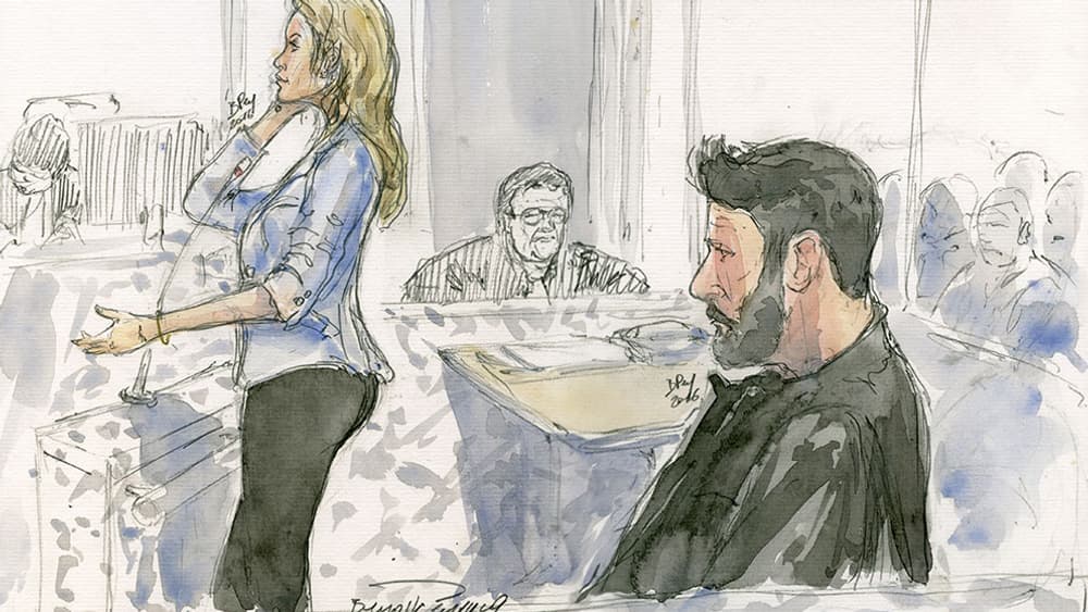 Croquis réalisé pendant le procès à Nanterre de Nabilla Benattia, le 19 mai 2016.