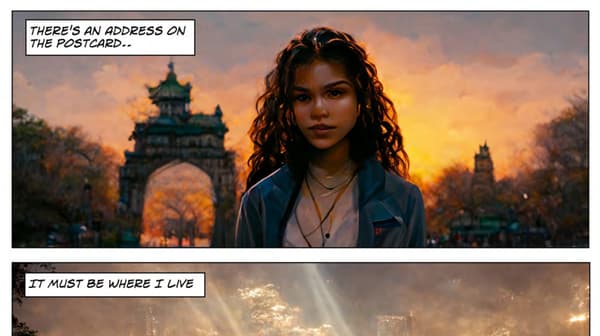 Une case du comics "Zarya of the Dawn", la première bande dessinée réalisée en partie grâce à des IA à avoir été copyrightée aux Etats-Unis Une case du comics "Zarya of the Dawn", la première bande dessinée réalisée en partie grâce à des IA à avoir été copyrightée aux Etats-Unis