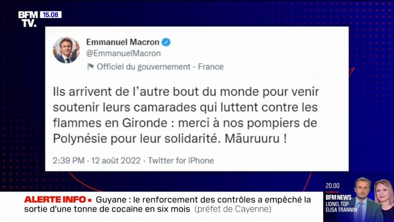 Incendie en Gironde: Emmanuel Macron salue l'arrivée des pompiers de Polynésie