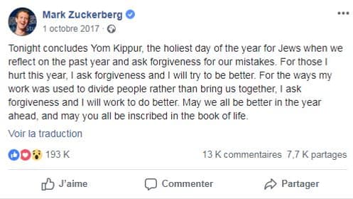 Un mea culpa inattendu de Mark Zuckerberg. 