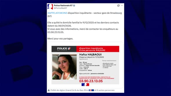 Un avis de recherche a été partagé ce mardi par la police du Bas-Rhin concernant la "disparition inquiétante" de Hafsa Hajbaoui.