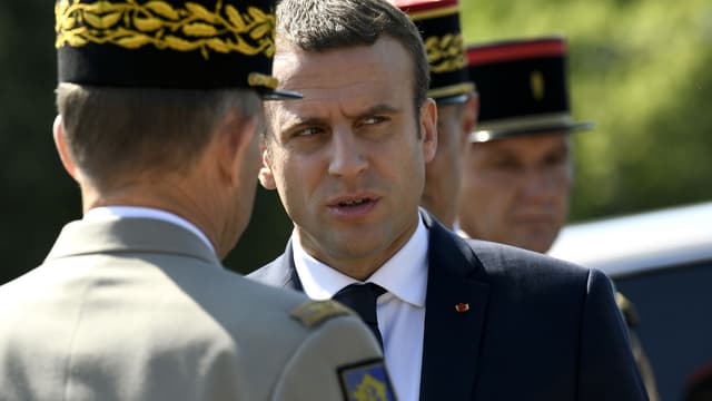 Emmanuel Macron lors de la commémoration de l'Appel du 18 juin, le 18 juin 2017 au Mont-Valérien