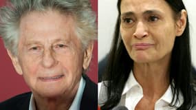 Combinaison d'images réalisée le 14 mai 2024 de Roman Polanski, à gauche, le 7 septembre 2019 au festival du film américain de Deauville, dans le Calvados, et de Charlotte Lewis, à gauche, le  14 mai 2024, au tribunal de Paris