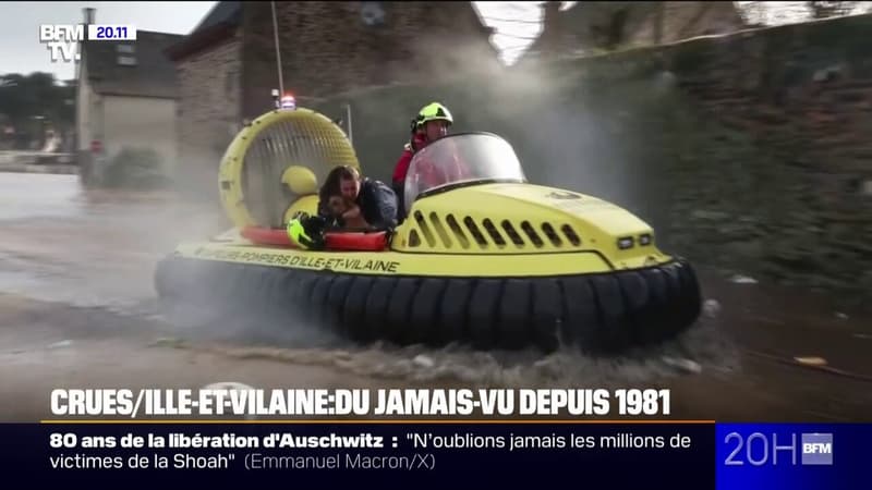 Crues en Ille-et-Vilaine: les pompiers aidés par des aéroglisseurs