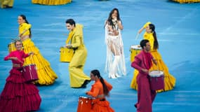 Camila Cabello lors de la cérémonie d'ouverture de la finale de la Ligue des champions entre Liverpool et le Real Madrid samedi 28.05.2022 au Stade de France