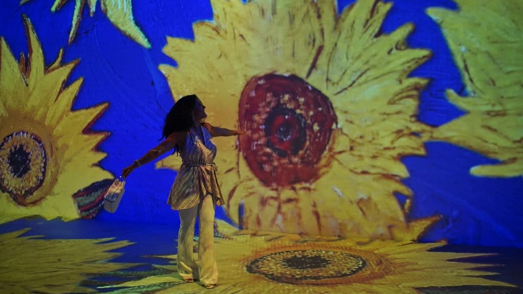 Une visiteuse dans une exposition immersive de Vincent Van Gogh au Brésil le 27 juillet 2022. Une visiteuse dans une exposition immersive de Vincent Van Gogh au Brésil le 27 juillet 2022.