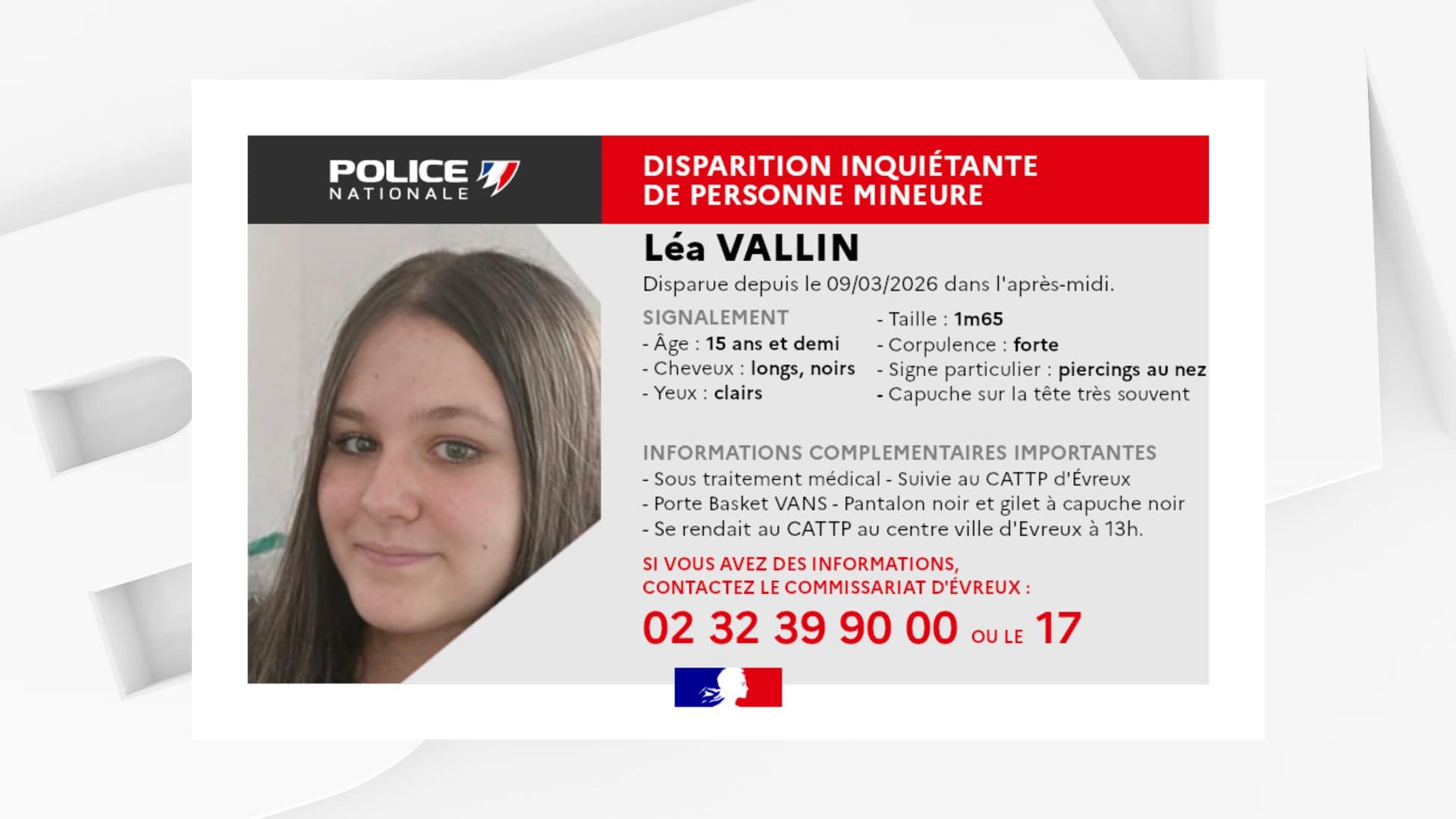 Disparition inquiétante d'une jeune fille de 15 ans dans l'Eure, un appel à témoins lancé Kép