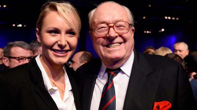 Marion Maréchal-Le Pen et son grand-père lors d'un meeting le 17 novembre à Paris.